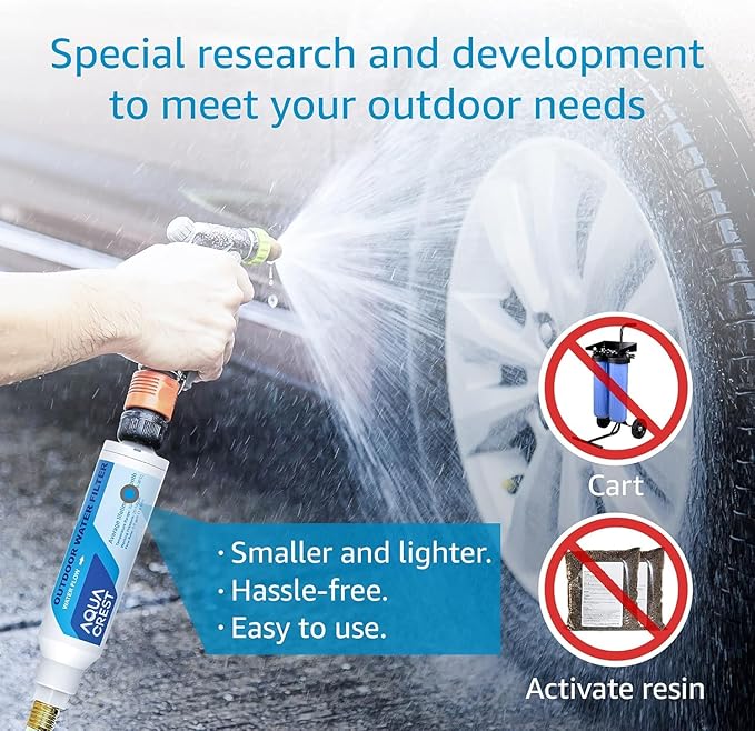 AQUA CREST Inline Water Filter, Dedicated for Car Washing, Window & Yard Cleaning, Effectively Reduce Hard Water Spots, Soften Water, Upgraded Formula, 2 Pack with Hose Protector