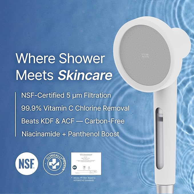 SecondShower Hand Clinically Proven Filtered Shower Head for Skin Health, High Pressure Handheld with NSF Certified Filtration for Hard Water, Natural Vitamin C Shower Filter (Matte Black)