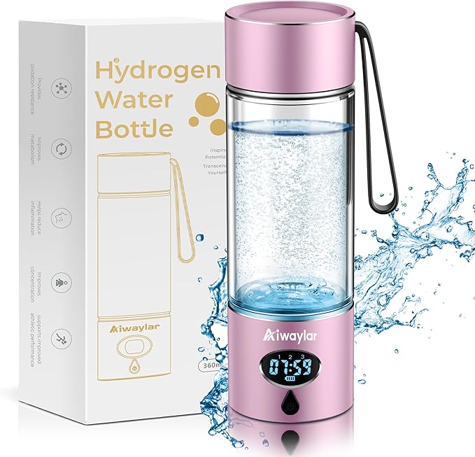 Aiwaylar Hydrogen Water Bottle - Portable, Rechargeable, LED Timer,3 Work Mode, Aluminum and Glass,360ML,Hydrogen Water Ionizer Machine with PEM/SPE Technology, Suitable for Office,Home,Gym Outdoor