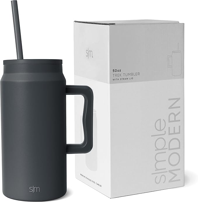 Simple Modern 50 oz Mug Tumbler with Handle and Straw Lid | Reusable Insulated Stainless Steel Large Travel Jug Water Bottle | Gifts for Women Men Him Her | Trek Collection | 50oz | Graphite