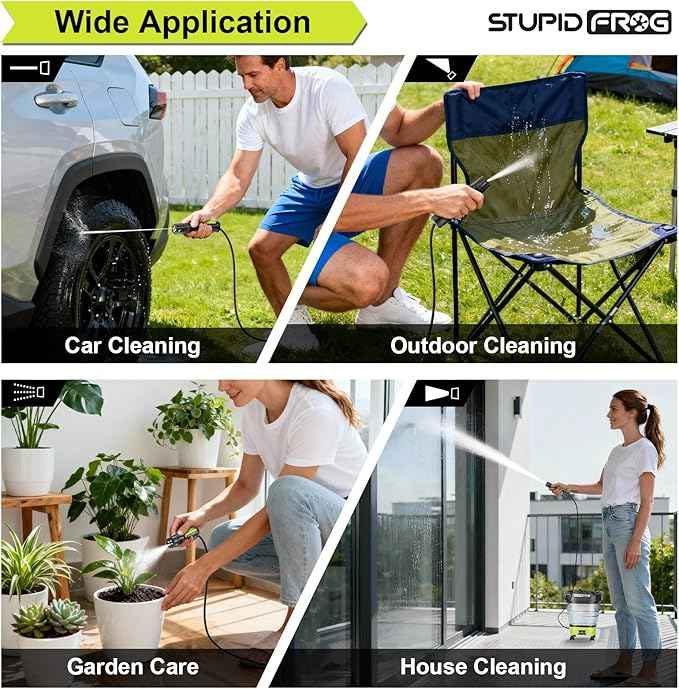 Portable Cordless Pressure Washer with Foldable 12L Water Tank, 4-in-1 Nozzles, Long-Lasting Battery, Perfect for RV, Camping Gear, Car Detailing and Pet Friendly Cleaning