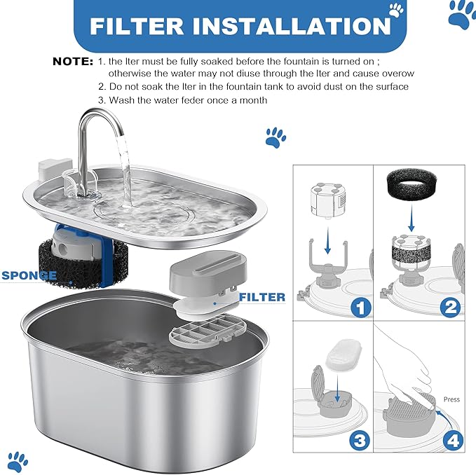 RBAYSALE Cat Water Fountain Replacement Filters - 28 Pack Triple Action With Carbon Filter and Pre-Filter Sponges (14 Filters & 14 Sponges)