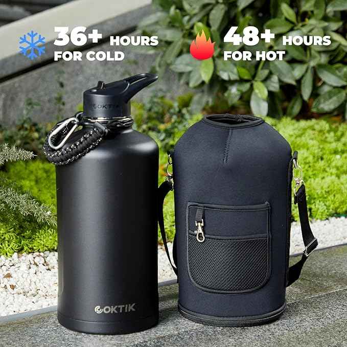 84oz Water Bottle with Straw - Triple Insulated Flask, 48hr Cold Retention Large Water Bottle, Leakproof Water Jug for Gym, Hiking, Camping, Outdoor Sports (2 pack,Black)