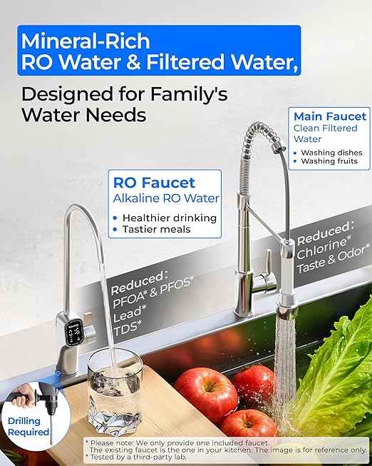 [ Dual Flow ] Waterdrop G5P700A-Pro Alkaline Mineral pH+ Reverse Osmosis Water Filter, NSF/ANSI 58 & 372 Certified, 8 Stage Reverse Osmosis System, 700 GPD RO Water Filtration System, Smart Faucet