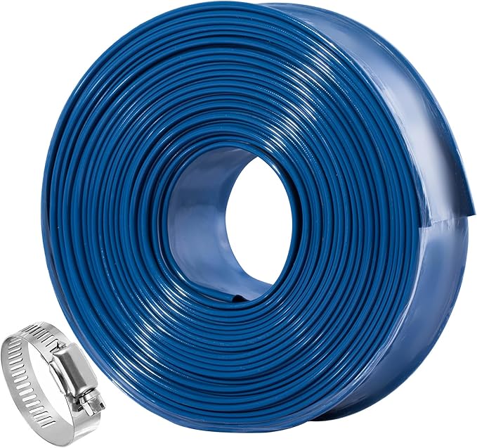 Pool Backwash Hose 2 inch × 25 ft Thicken Blue Water Discharge Pipe Lay Flat Tubing Hose for Backwash Pool Filter, Drain Pool Pond Water (2in-25ft Vinyl Tubing)