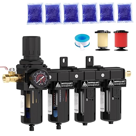 3/8'' NPT 4 Stage Air Drying System,5μ Brass Filter&0.01μ Coalescing Filter,Double Desiccant Dryers & Air Regulator,Metal Bowl,Semi-Auto Drain,for Paint Spray＆ Plasma Cutter(Black) - AquaVibe