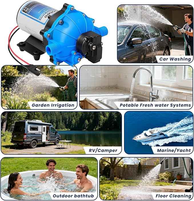Bootee 12V RV Water Pump, 7.0 GPM 75PSI Automatic Pressure Switch, Self-Priming Fresh Water Pump for RV Marine Camping, 12 Volt DC Water Transfer Pump with Thermal Protection