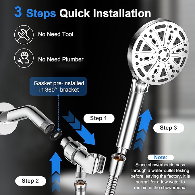 Filtered Shower Head with Handheld, FunnyAir Filtered Shower Head with 3-PCS Filters For Hard Water, 10-Spray Modes 5" High Pressure Shower Head, 2 Built-in Power Jets Shower Heads, Chrome