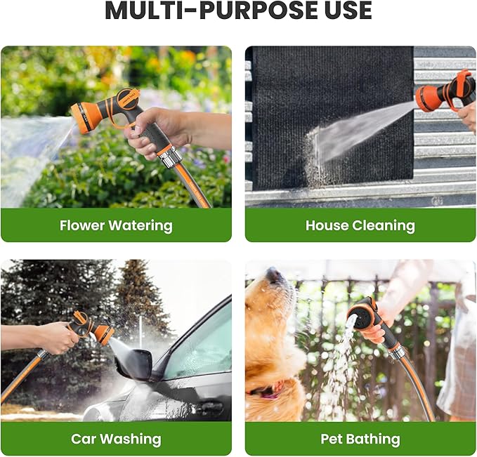 Giraffe Tools Garden Hose 10FT, 5/8" Lightweight Lay Flat Water Hose, Custom Length, Flexible, Leakproof Hybrid Hose Pipe with Male to Female Fitting