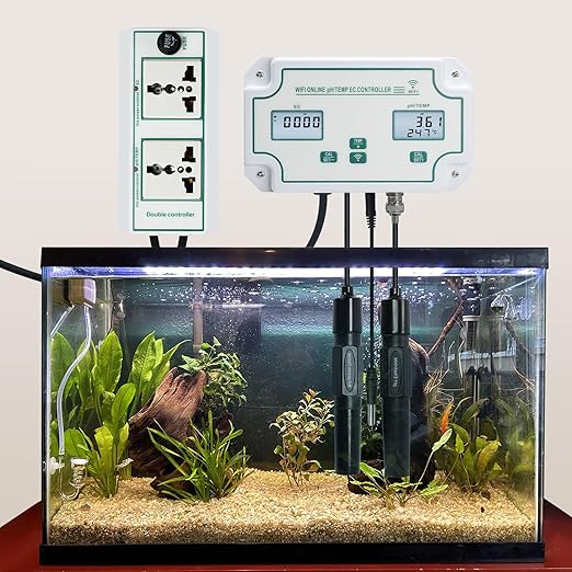 3-in-1 WiFi Smart Water Quality Tester, High Precision pH/EC/Temp Monitor with BNC Probe Real-Time APP Alerts & Data Export, pH Controller for Aquarium, Pool, Drinking Water, Lab