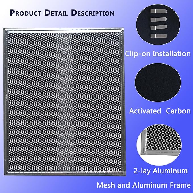 Upgraded S99010308 Range Hood Charcoal Filter Fit Bro-an Nut-one BPSF30 QS WS And GE WB02X10707 S-ears Non-Ducted carbon Replacement Filters Allure Range Hood Filter Size 10.8"x13.3" 2-Pack