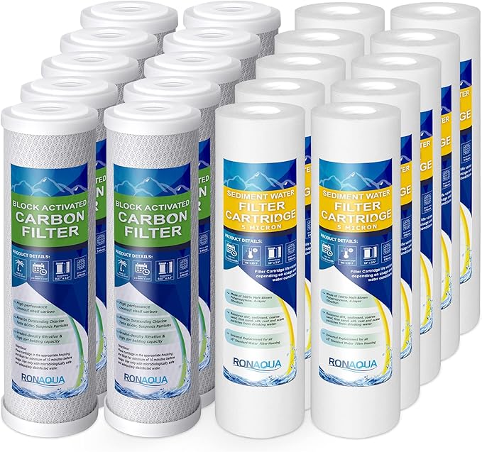 10 Standard Coconut Shell Block Carbon & 10 Four Layers of Filtration Polypropylene Sediment 5 Micron 2.5