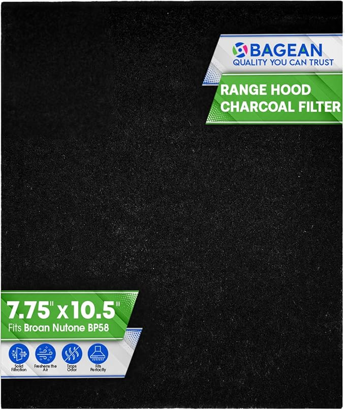 Range Hood Charcoal Filter 7.75” x 10.5” - Fits Broan and Nutone BP58 For 43000 Series Range Hoods - Broan Range Hood Filter Replacement - Carbon Stove Vent Fan Filters Removes Kitchen Odors (1-Pack)