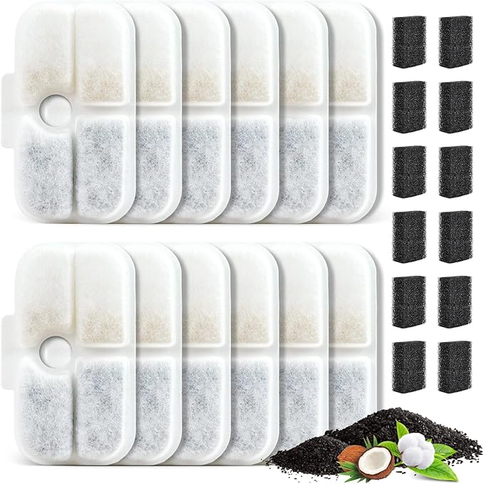 12 Pack Cat Water Fountain Filter, Fountain Filter Replacement Compatible With PETLIBRO® Dockstream Tomxcute Cat Water Fountain PLWF005 / PLWF105 / PLWF115