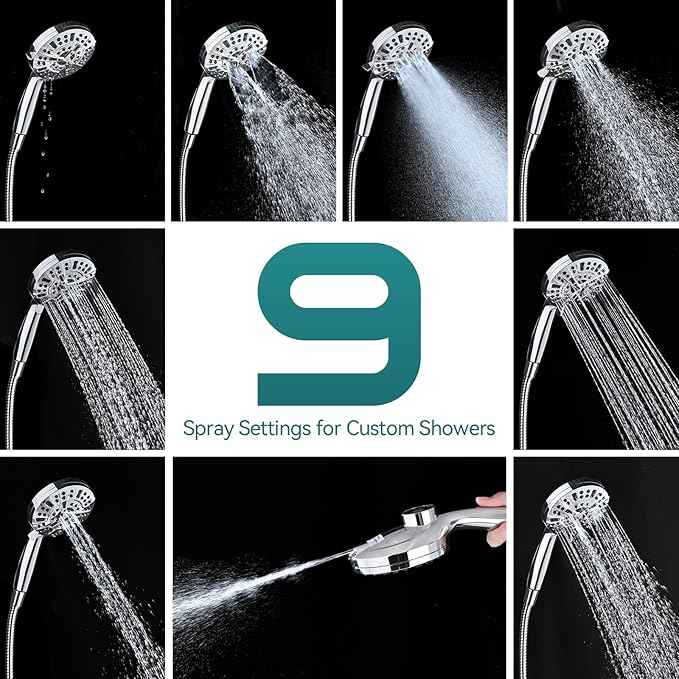 Rain Shower Head with Handheld: Foldable High Pressure Shower Heads with Handheld Spray Combo, 9 Spray Settings/Modes Hand Held Showerhead Dual Rainfall Shower Head Built-in Magnetic Docking and Jets