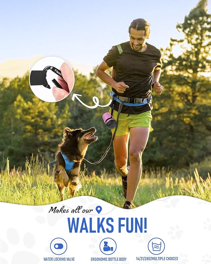 Lesotc Dog Water Bottle, Portable Pet Dispenser with Water Bowl, Leak Proof Pet Travel Squeeze Bottle, Puppy Essentials Dog Stuff Accessories for Outdoor Walking, Hiking, Camping - AquaVibe