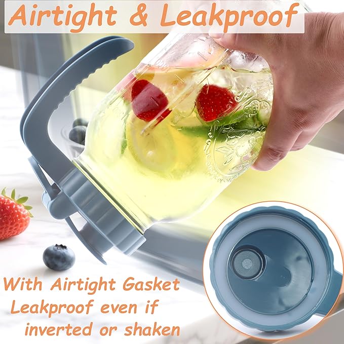 Mason Jar Pitcher 32 OZ With Pour Spout Lids 1 Quart Wide Mouth Water Pitcher Airtight And Leakproof Glass Carafe With Handle And Flip Cap For Milk, Iced Tea, Cold Brew Coffee, Juice, Infused Water