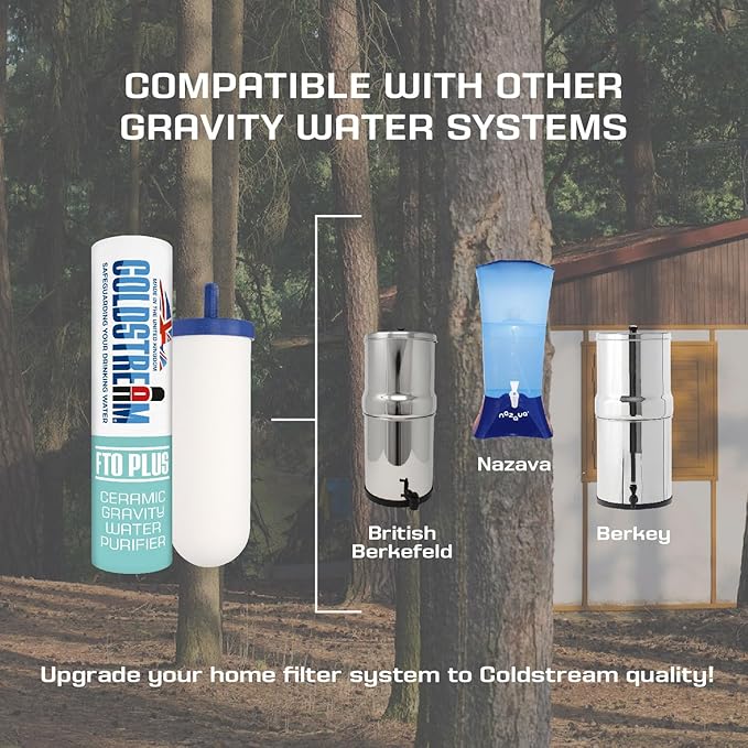 Coldstream FTO Plus Water Filter Cartridge (2 Pack) - Dependable for Easy Installation as a Berkey Replacement - Ceramic Gravity Filter For Stainless Steel Systems