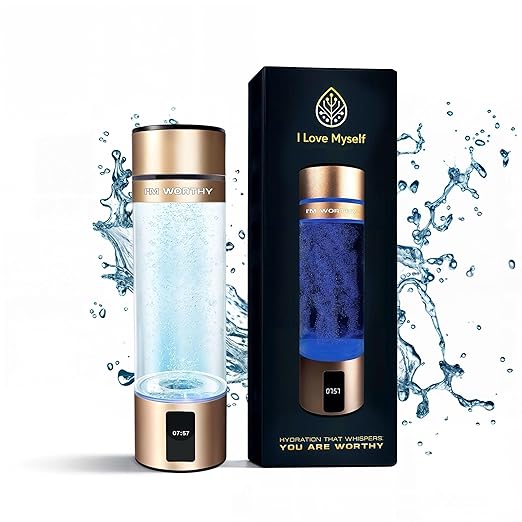 Portable Hydrogen Water Bottle Generator – High Concentration SPE PEM Ionizer – 450ml Borosilicate Thick Glass – Rechargeable Hydrogen Rich Water Maker with LED Display Timer & Self-Cleaning Mode