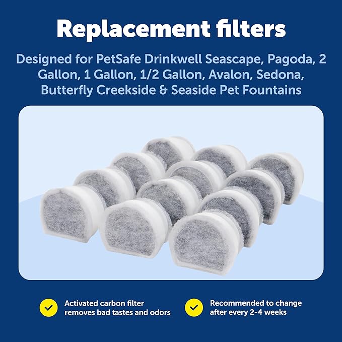 PetSafe Drinkwell Avalon & Pagoda Fountain Activated Carbon Filters - Better Hydration Choice - Long-Lasting Purity - Odor-Free Drinking - Universal Filter Replacement - 12 Pack