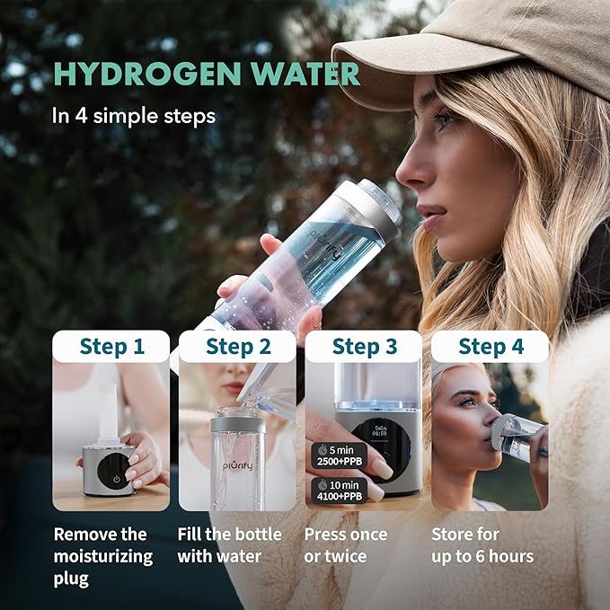 Hydrogen Water Bottle Generator - Up to 4100+ PPB Molecular Hydrogen Infusion - SPE/PEM Technology - Certified H2 Generator - Rechargeable - Extended Warranty - 10 oz (Silver)