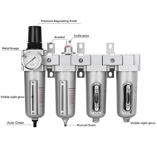 NANPU 3/4" NPT Industrial Grade 4 Stage Air Drying System - Particulate Filter, Coalescing Filter, Double Desiccant Dryers & Air Regulator, Metal Bowl, Auto Drain, for Paint Spray＆ Plasma Cutter - AquaVibe