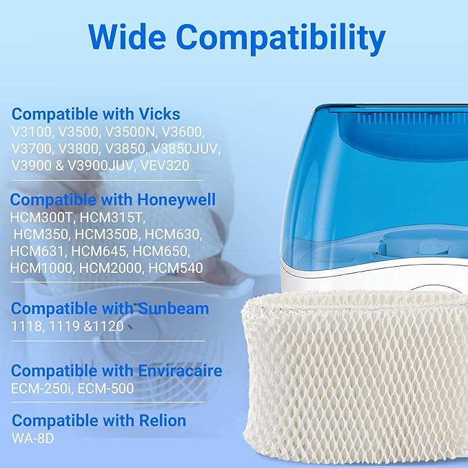 WF2 Humidifier Filter Replacement for Vicks V3500 V3100 V3600 V3900 V3700 VEV320 & Kaz 3020 Cool Mist Humidifiers Pack of 4