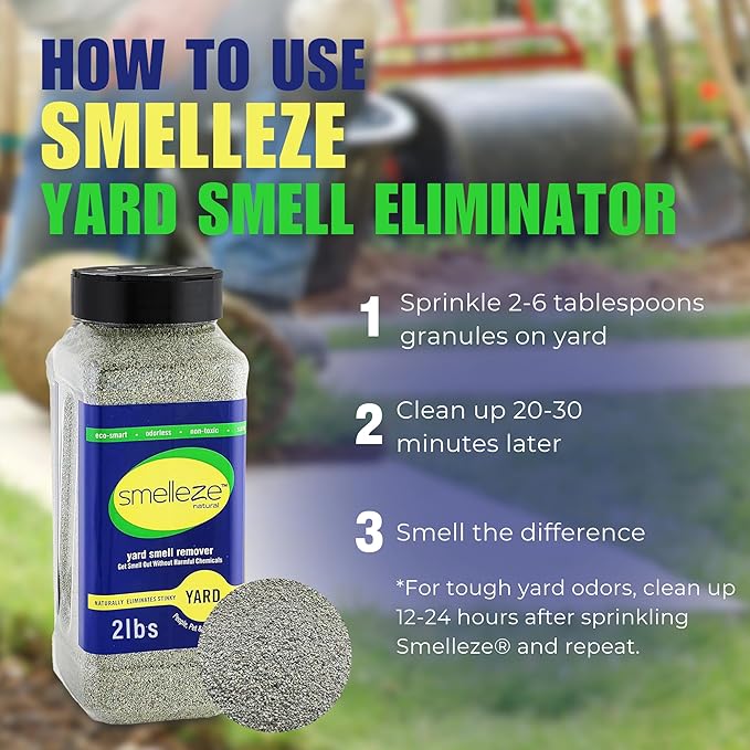 SMELLEZE 2 lb. Yard Odor Eliminator for Dogs – Long-Lasting Turf Cleaner for Pet Urine Outdoor & Poop | Safe for People, Pets, Plants & Planet | Works on Grass, Gravel, Patios & Kennels