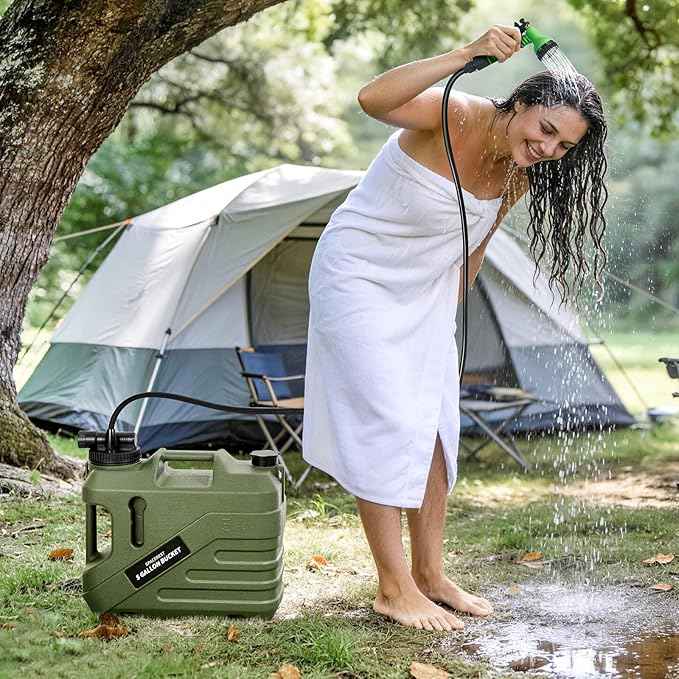 Integrated Portable Shower for Camping – Spill Resistant, 7-Mode Shower Head, Electric Camping Shower with 5 Gallon Food-Grade Water Jug, Easy to Store for Hiking, Beach, IPX7 Waterproof