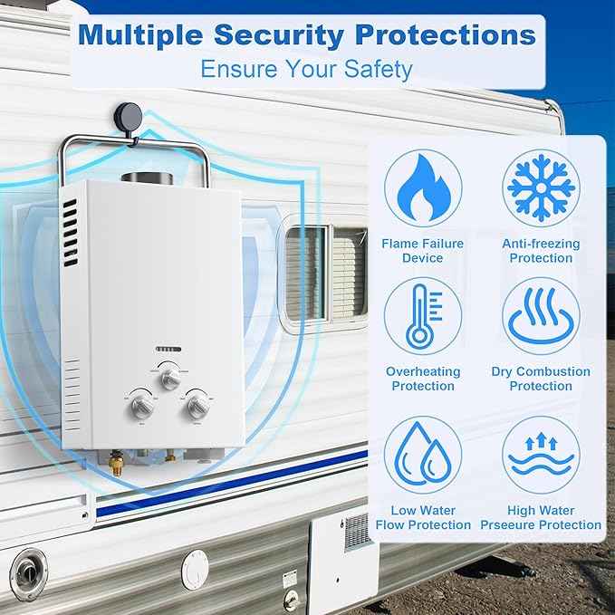 Outdoor Propane Tankless Water Heater - 6L 1.58 GPM Portable Gas Water Heater with Handle & Overheating Protection, Instant Hot Water for RV Cabin Camping Boat Barn