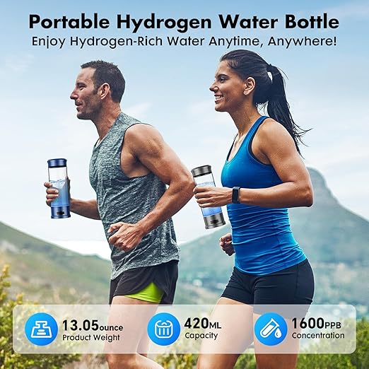 Hydrogen Water Bottle, Hydrogen Water Bottle Generator, 5-Min Electrolysis 1500 PPB Smart Water Ionizer with SPE/PEM Technology, Hydrogen Water Machine for Women Men Office Bike Running,CA-102C Silver