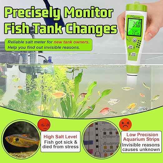 Salt Tester pH Meter for Aquarium Fish Tank Koi Pond Simultaneous Screen Salinity Meter for Saltwater Pool Hot Tub EC Tester for Hydroponics TDS Meter for Drinking Water