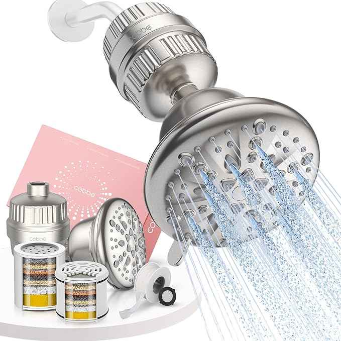 Cobbe Luxury Double Filtered Shower Head, High Output 16+20 Stages – 99% REMOVAL Shower Filters for Hard Water Removes Chlorine and Harmful Substances, 7-Model Setting Spray, Brushed Nickel