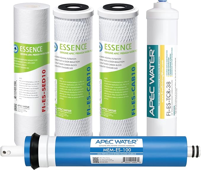 APEC Water Systems FILTER-MAX-ES100 100 GPD High Capacity Complete Replacement Filter Set For Essence Series Reverse Osmosis Water Filter System Stage 1-5