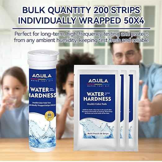 Water Hardness Test 200 Strips Kit for Home Drinking Water and Pool Spa, Water Softener Hard Water Testing Strips, Tap Well Tester Kit for Calcium & Magnesium (0-425 ppm) with Sample Tube