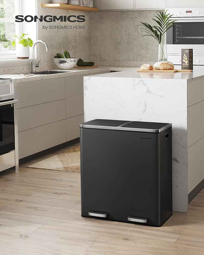iSpring RCC7AK, NSF Certified 75 GPD, Alkaline 6-Stage Reverse Osmosis System & SONGMICS Dual Trash Can, 16 Gal (60L) Rubbish Bin and 15 Trash Bags, Metal Step Bin, with Dual