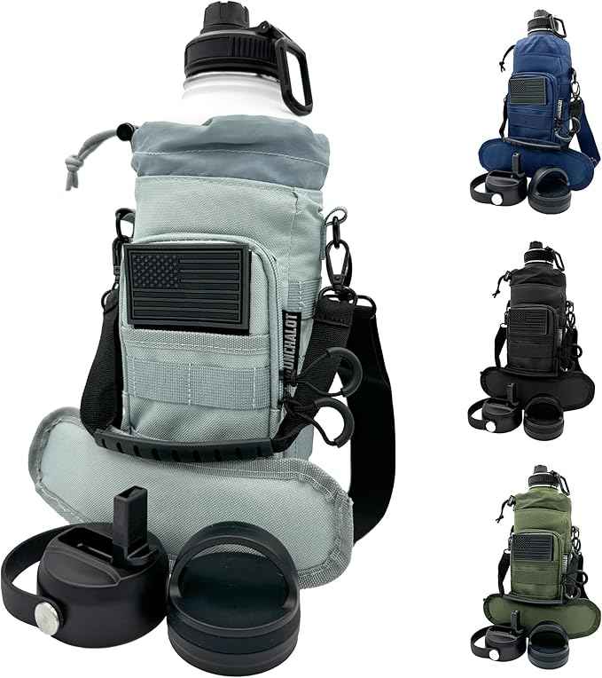 Half Gallon Water Bottle Jug - 84 Oz Insulated Stainless Steel Metal Water Jug with Holder - Carrying Bag - Spout Handle - Straw Lids - Keep Cold & Hot - White Tactical Flask