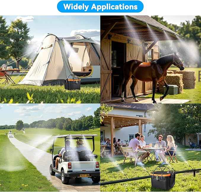 Ausic Portable Misting Systems, Outdoor Water Cooling Misters Set with 6000mAh Water Pump, 20L Bucket, 26FT (8M) Hose, 10*Clips/Ties for Sports/Patio/Umbrella/Pasture/Greenhouse/Canopy/Camping