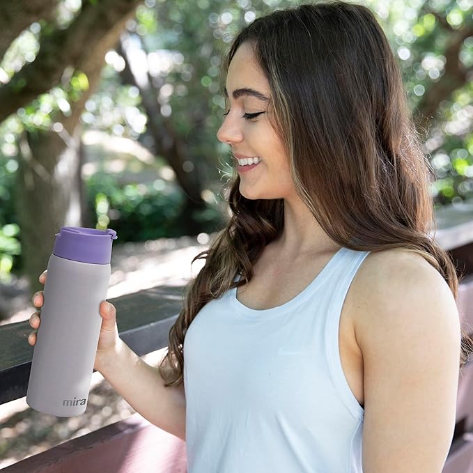 MIRA 18 oz Tea Infuser Thermo - Stainless Steel Travel Bottle with Removable Strainer for Loose Leaf Tea - Insulated Hot & Cold Brew Steeper - Heather