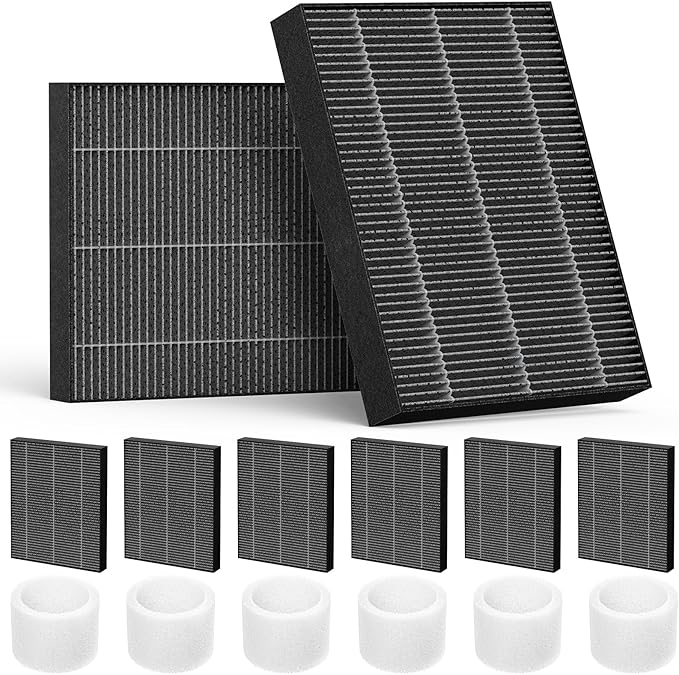 6000S Filters Replacement Compatible with LEVOIT Superior 6000S Smart Evaporative Humidifier, 8 Pack Gray 6000S Wick Filters+ 6 Pack White Top Fill Filters