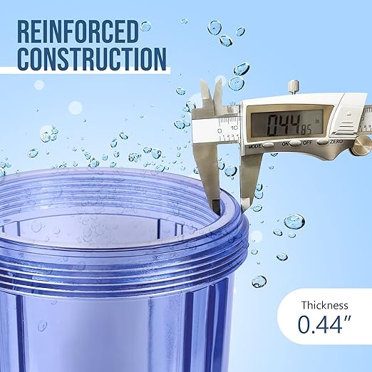 High Capacity 10 x 4.5” Transparent Whole House Water Filter Purifier System with Presser Relief Button, 1” Inlet/Outlet Brass Port & Yearly Supply (3) Coconut Shell Activated Block Carbon Cartridges