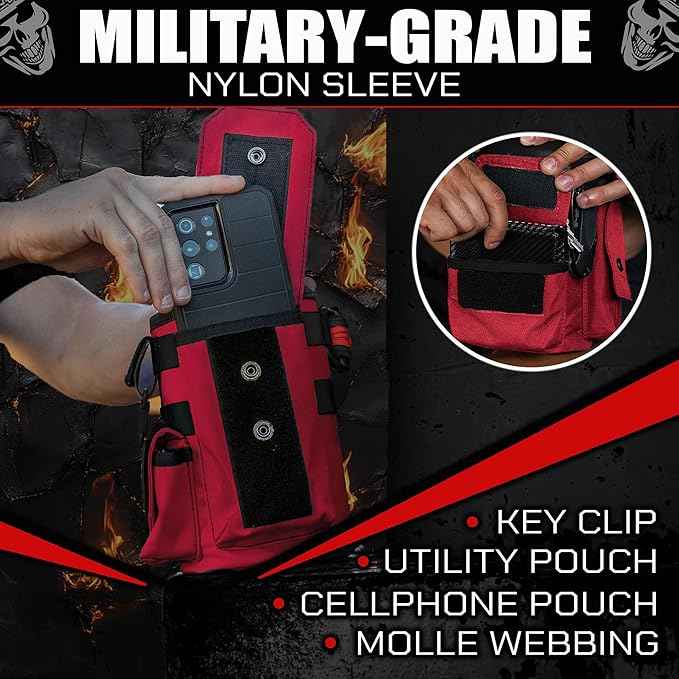 Iron Infidel Battle Bottle - Half Gallon Insulated Water Bottle with Paracord Handle, Large 64 oz Stainless Steel Water Jug with Rugged, Removable Sleeve for Keys, Wallet & Phone (Red Line 2 Liter)