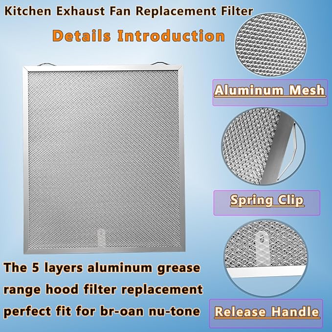 S99010430-002 for N-utone Kitchen Exhaust Fan Filter Replacement Parts Compatible With B-roan N-utone HPF30 HPFA3A36 4512880 and Ken-more Range Hood Filters by Size 13.88" X15.75" 2pack
