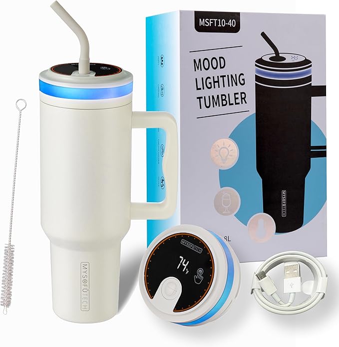 Smart Water Bottle Reminder to Drink Water,USB-C Rechargeable,40oz,Insulated Stainless Steel，Ideal Gift for Valentine‘s Day(Cream)