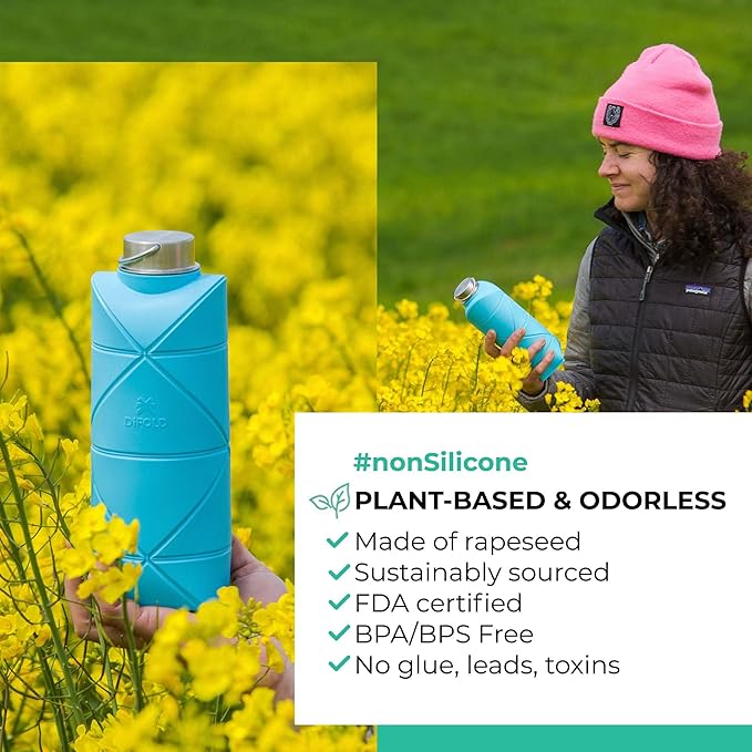 DiFOLD Origami Bottle - The Original 25 oz Collapsible Water Bottle - Plant-based, Non-silicone | Odorless, Durable, BPA-Free | Lightweight & Foldable for Travel, Outdoor, Camping, Sports, Gym | Blue