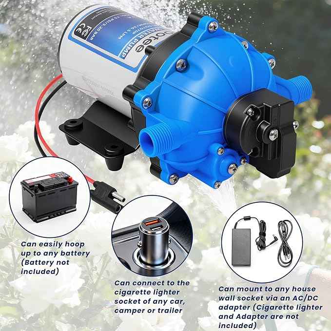 Bootee 12V RV Water Pump, 7.0 GPM 75PSI Automatic Pressure Switch, Self-Priming Fresh Water Pump for RV Marine Camping, 12 Volt DC Water Transfer Pump with Thermal Protection
