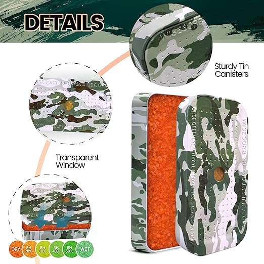 40 Gram Gun Safe Dehumidifier Camouflage, Rechargeable Desiccant Canister Dehumidifier Bags, Reusable Silica Gel Packets Moisture Absorbers for Car, Bathroom, Basement [3PACK]
