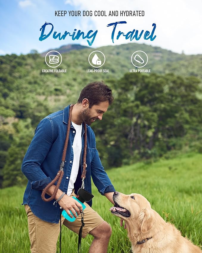 Lesotc Dog Water Bottle, Portable Water Dispenser with Bowl, Leak Proof Pet Travel Squeeze Bottle, Puppy Essentials Dog Stuff Accessories for Outdoor Walking, Hiking, Camping - AquaVibe