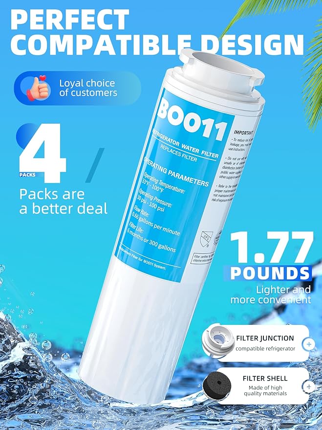 Upgraded BOGDA EDR4RXD1 RWF0900A Water Filter UKF8001, Fit for Evenydrop Filter 4 and Whirl-Pool Water Filter 4, Replacement RFC0900A, AXX-200/750, UKF8001P, 469006, WD-F07, 4 packs