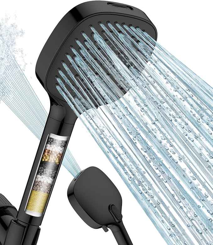 MakeFit Filtered Shower Head with Handheld, 7 Modes High Pressure Handheld Showerhead with Filters, Detachable Shower Heads Water Softener Filters Beads for Hard Water - Remove Chlorine & Heavy Metals